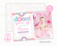 Donut Grow Up Birthday Invitation Template, Sprinkles, Photo (Digital Download)