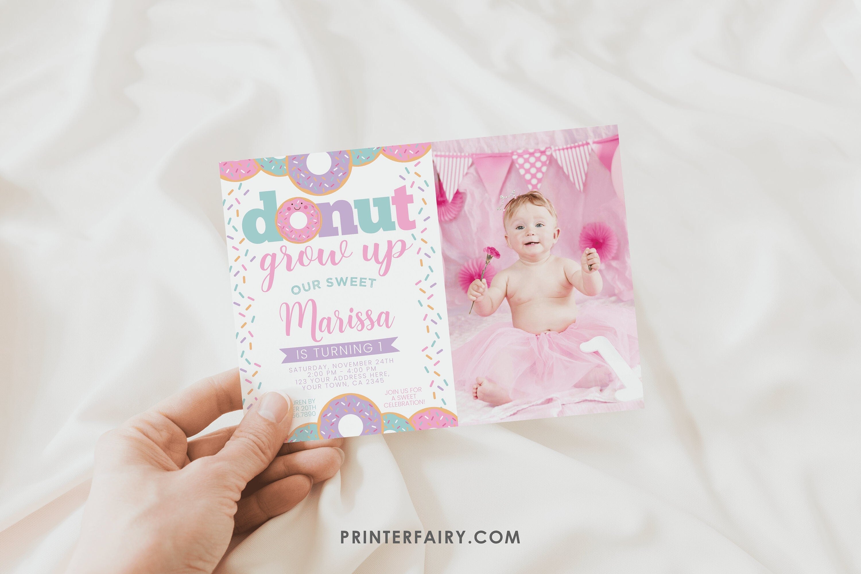 Donut Grow Up Birthday Invitation Template, Sprinkles, Photo (Digital Download)