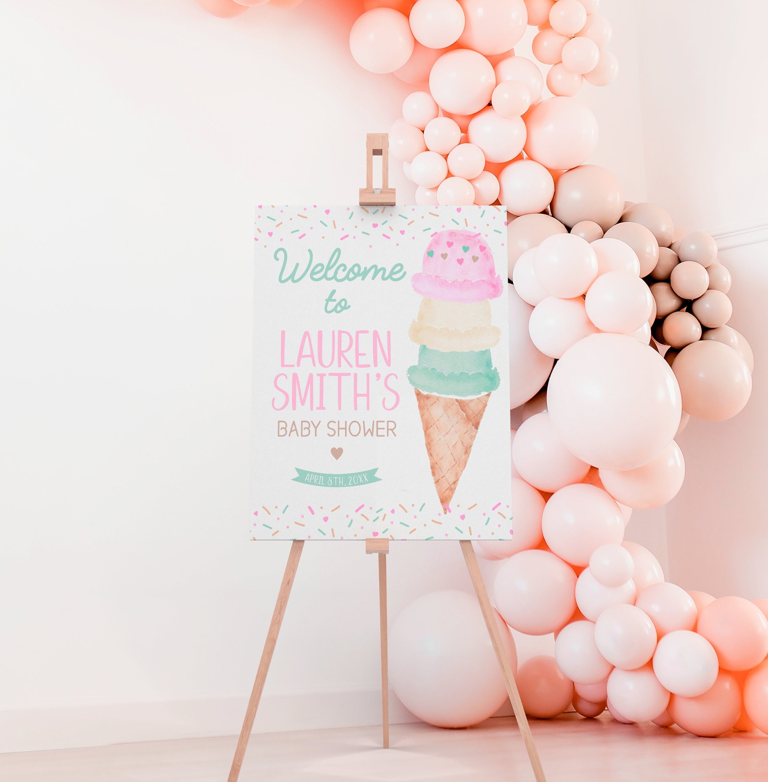 Ice Cream Baby Shower Welcome Sign, Editable Sundae Theme (Digital Download)