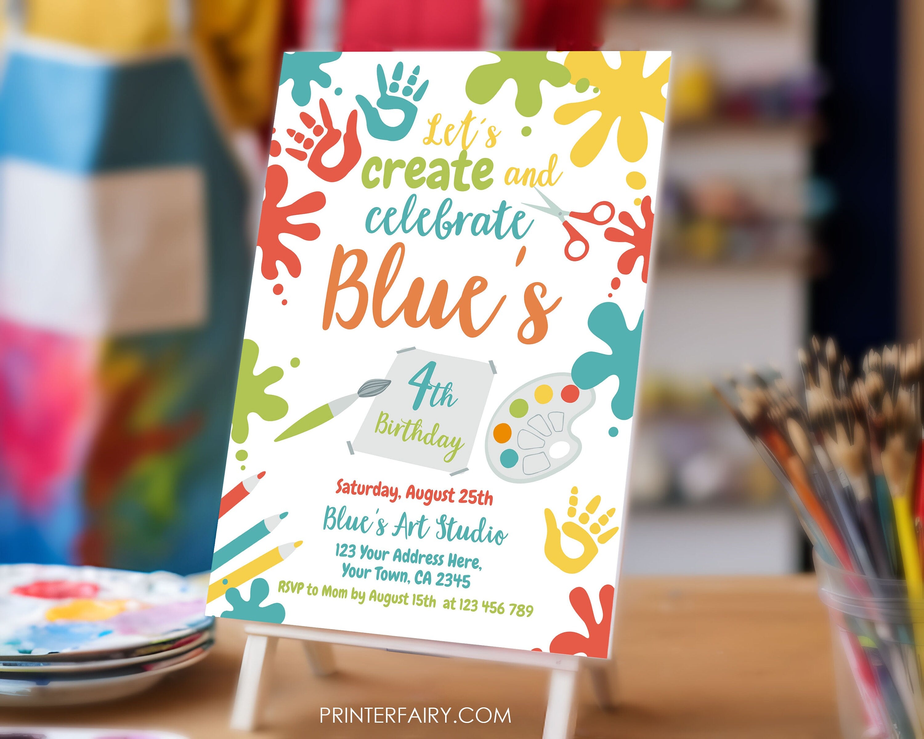 Editable Paint Party Invitation, Art Birthday (Digital Item)