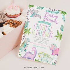 Dinosaur Girl Baby Shower Invitation, Editable (Instant Download)
