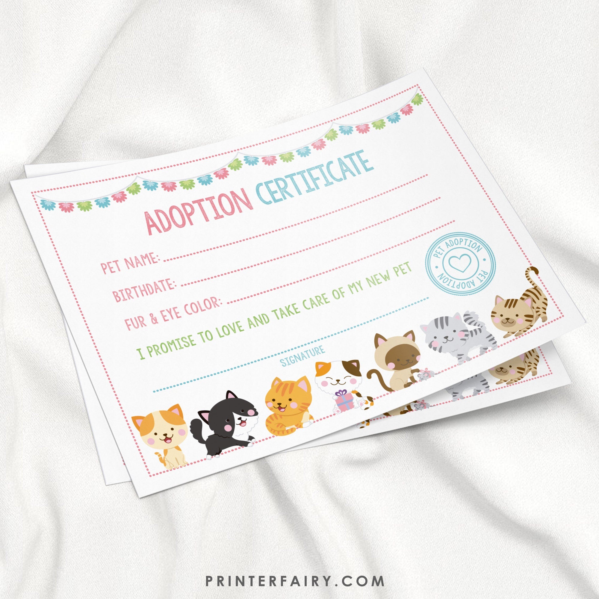 Cat Adoption Party Printables, Kitten Birthday Decor (Instant Download)