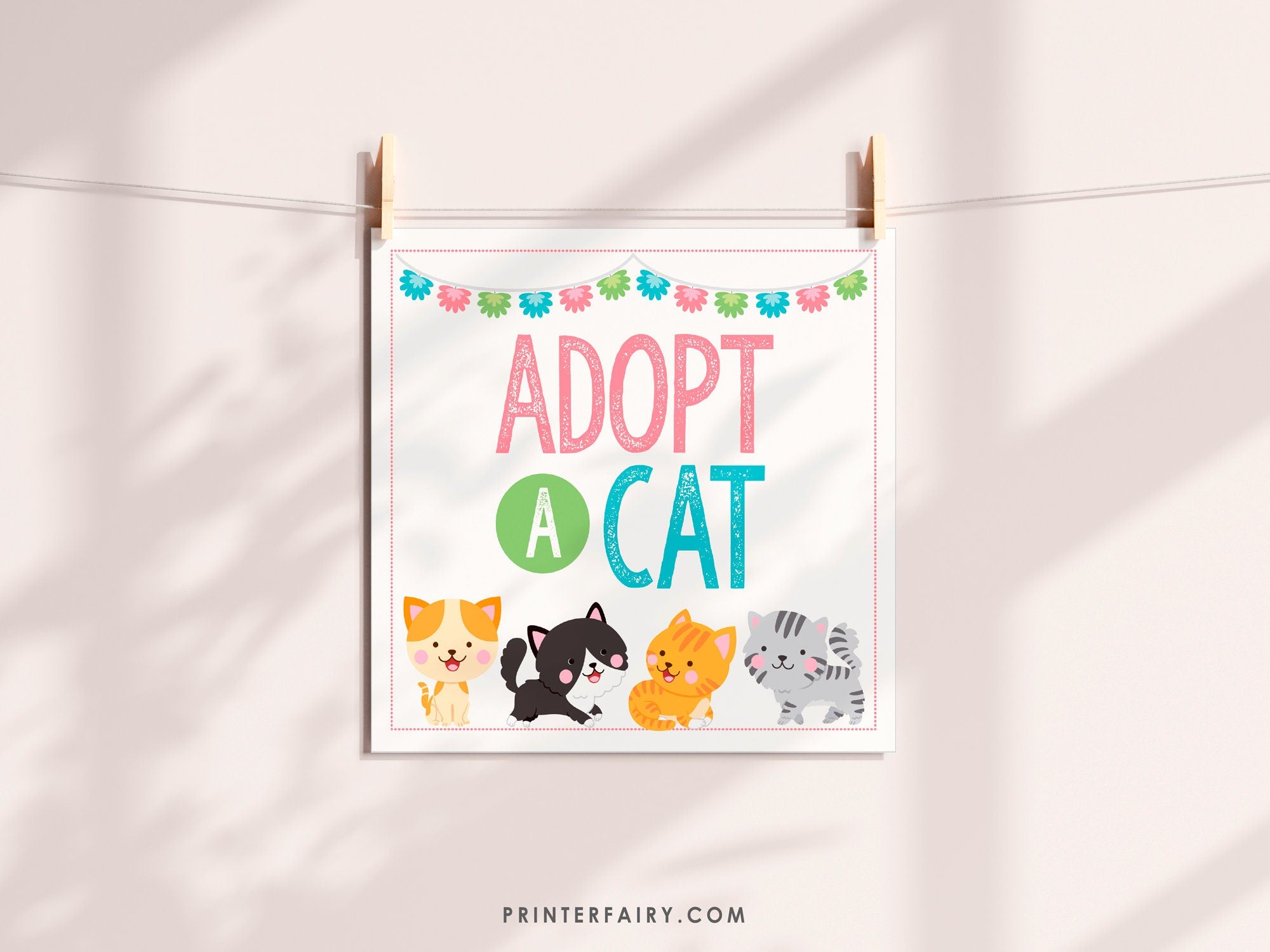Cat Adoption Party Printables, Kitten Birthday Decor (Instant Download)