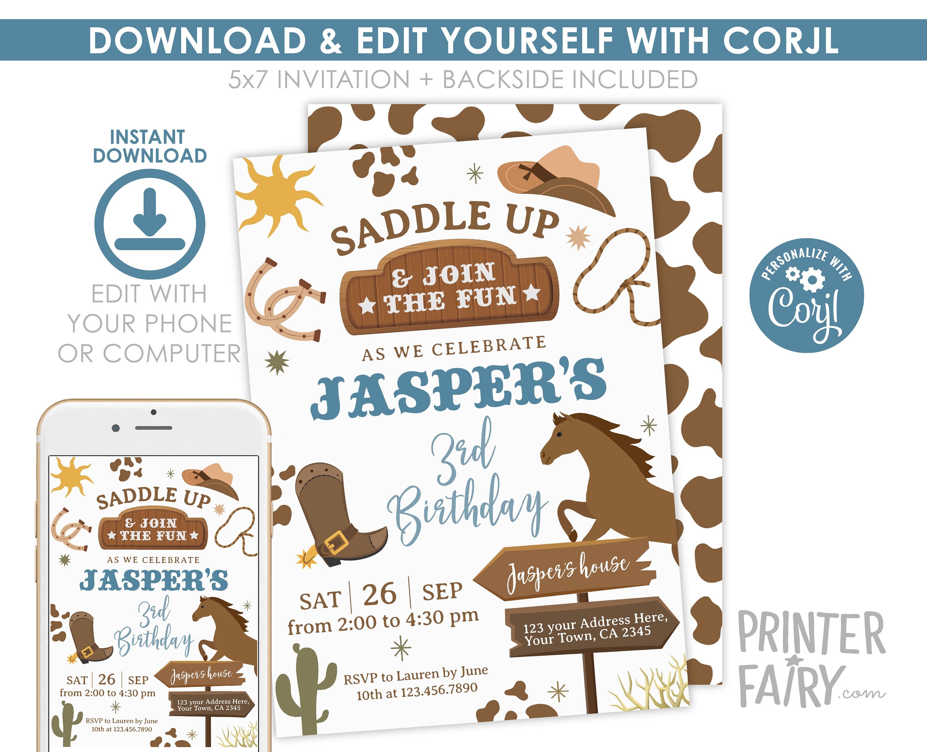 Editable Rodeo Birthday Party Invitation, Wild West Invite (Digital Item)