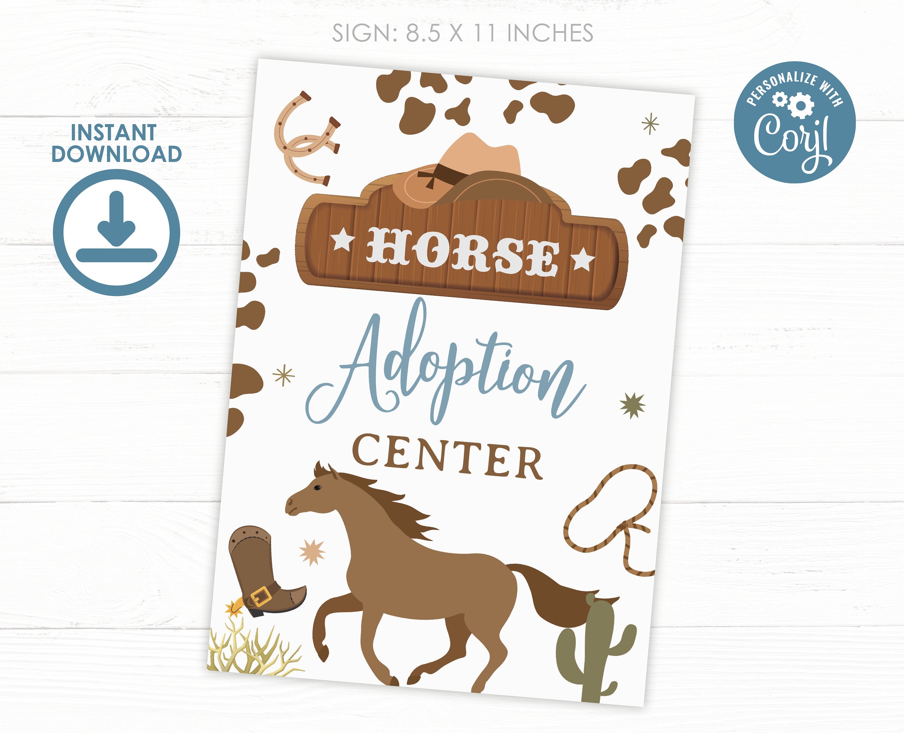 Horse Adoption Party Sign and Certificate, Cowboy Western Birthday (Editable, Digital)