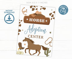Horse Adoption Party Sign and Certificate, Cowboy Western Birthday (Editable, Digital)