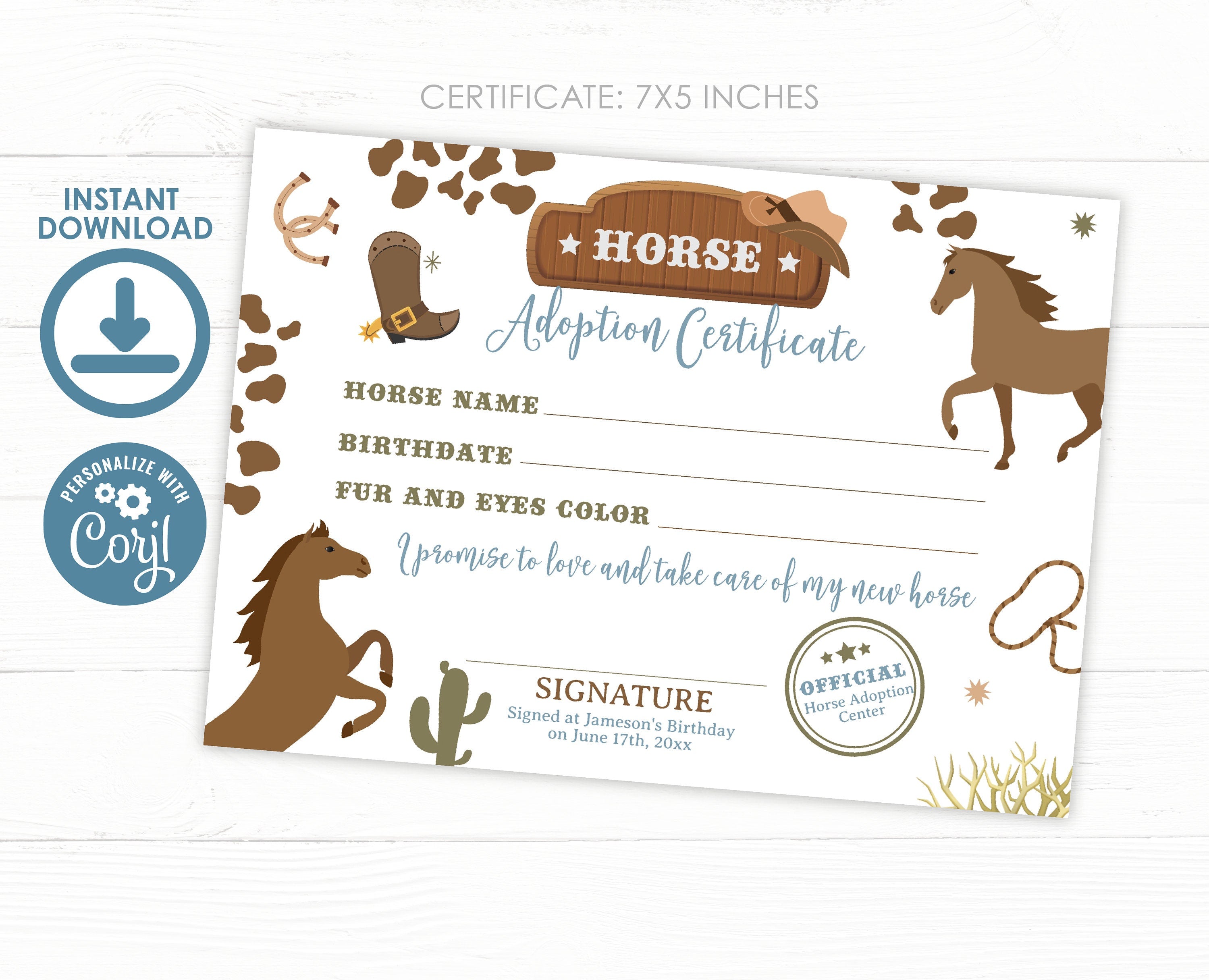 Horse Adoption Party Sign and Certificate, Cowboy Western Birthday (Editable, Digital)