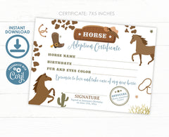 Horse Adoption Party Sign and Certificate, Cowboy Western Birthday (Editable, Digital)