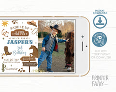 Rodeo Birthday Invitation with Photo, Wild West Party (Editable)