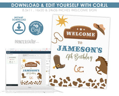 Rodeo Birthday Welcome Sign, Wild West Theme (Editable Digital Template)