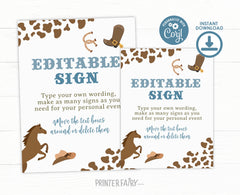 Rodeo Birthday Welcome Sign, Wild West Party (Editable Template)