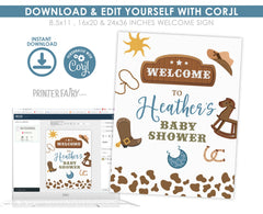 Editable Cowboy Baby Shower Welcome Sign, Wild West (Digital Download)