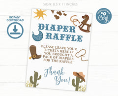 Cowboy Baby Shower Diaper Raffle Sign, Editable Insert Card (Digital Download)