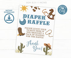 Cowboy Baby Shower Diaper Raffle Sign, Editable Insert Card (Digital Download)