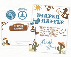 Cowboy Baby Shower Diaper Raffle Sign, Editable Insert Card (Digital Download)