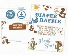 Cowboy Baby Shower Diaper Raffle Sign, Editable Insert Card (Digital Download)