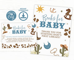 Cowboy Baby Shower Books for Baby Sign, Wild West Theme (Editable Digital Item)