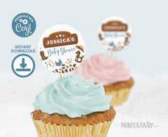 Editable Cowboy Baby Shower Cupcake Toppers (Digital Download)