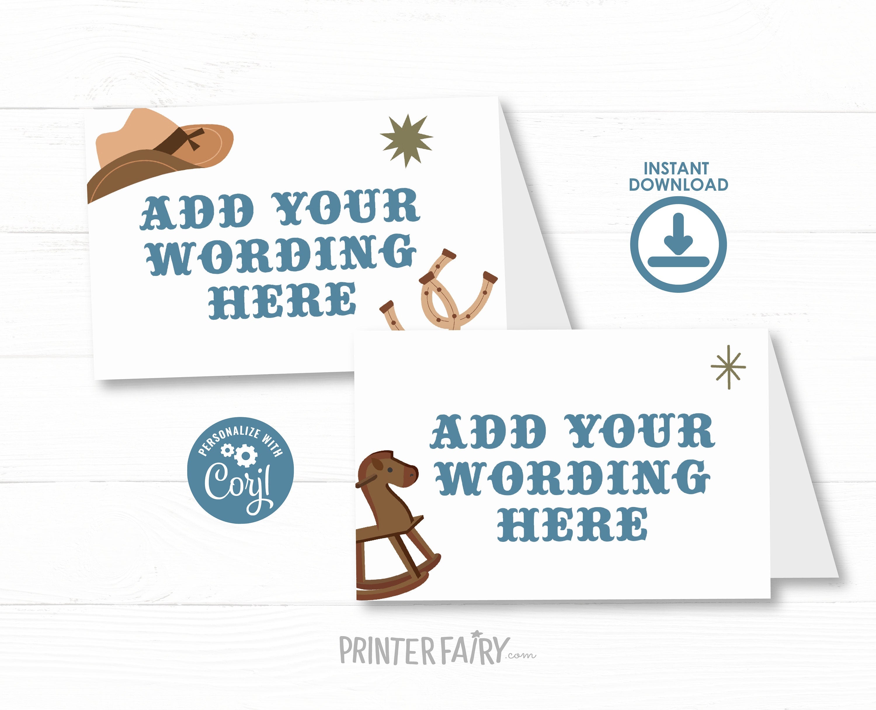Cowboy Baby Shower Food Tents, Editable Western Party Decor (Digital Item)