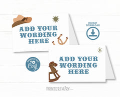 Cowboy Baby Shower Food Tents, Editable Western Party Decor (Digital Item)