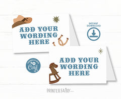 Cowboy Baby Shower Food Tents, Editable Western Party Decor (Digital Item)