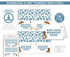 Cowboy Baby Shower Food Tents, Editable Western Party Decor (Digital Item)