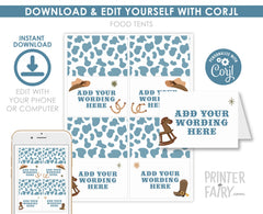 Cowboy Baby Shower Food Tents, Editable Western Party Decor (Digital Item)