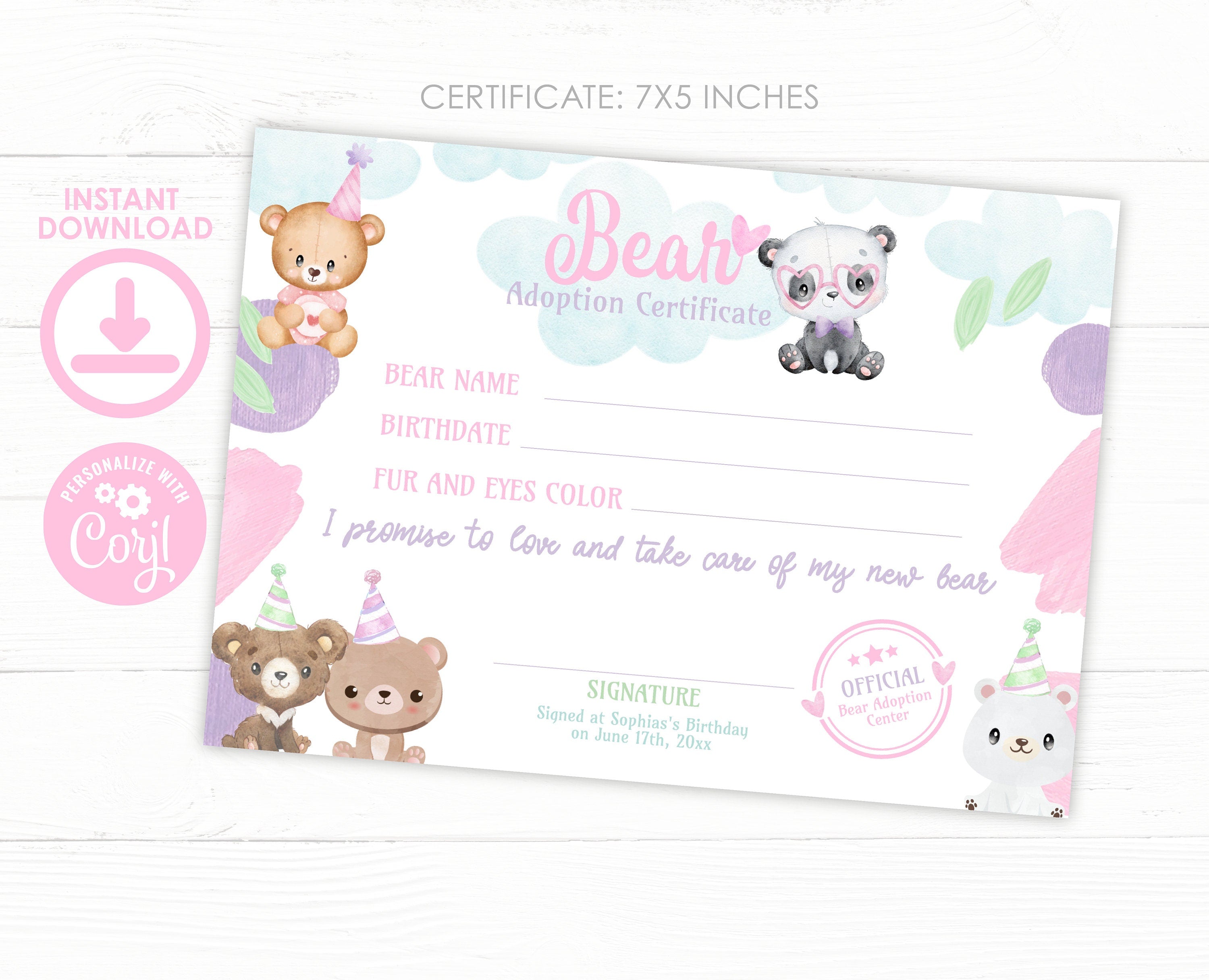 Bear Birthday Party Bundle of Activities with Editable Signs and Certificates, INSTANT DOWNLOAD