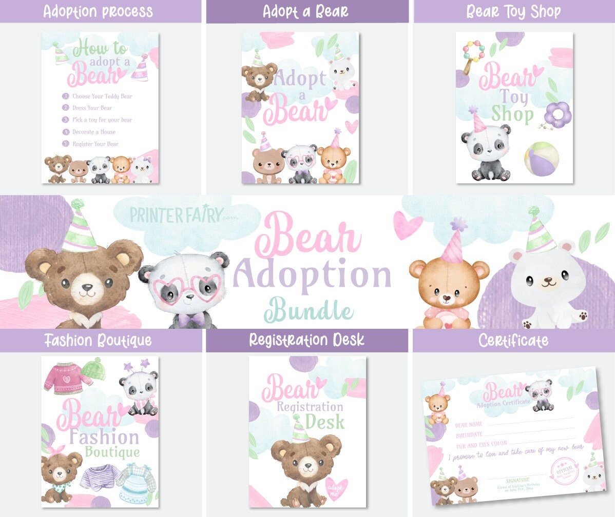 Bear Birthday Party Bundle of Activities with Editable Signs and Certificates, INSTANT DOWNLOAD