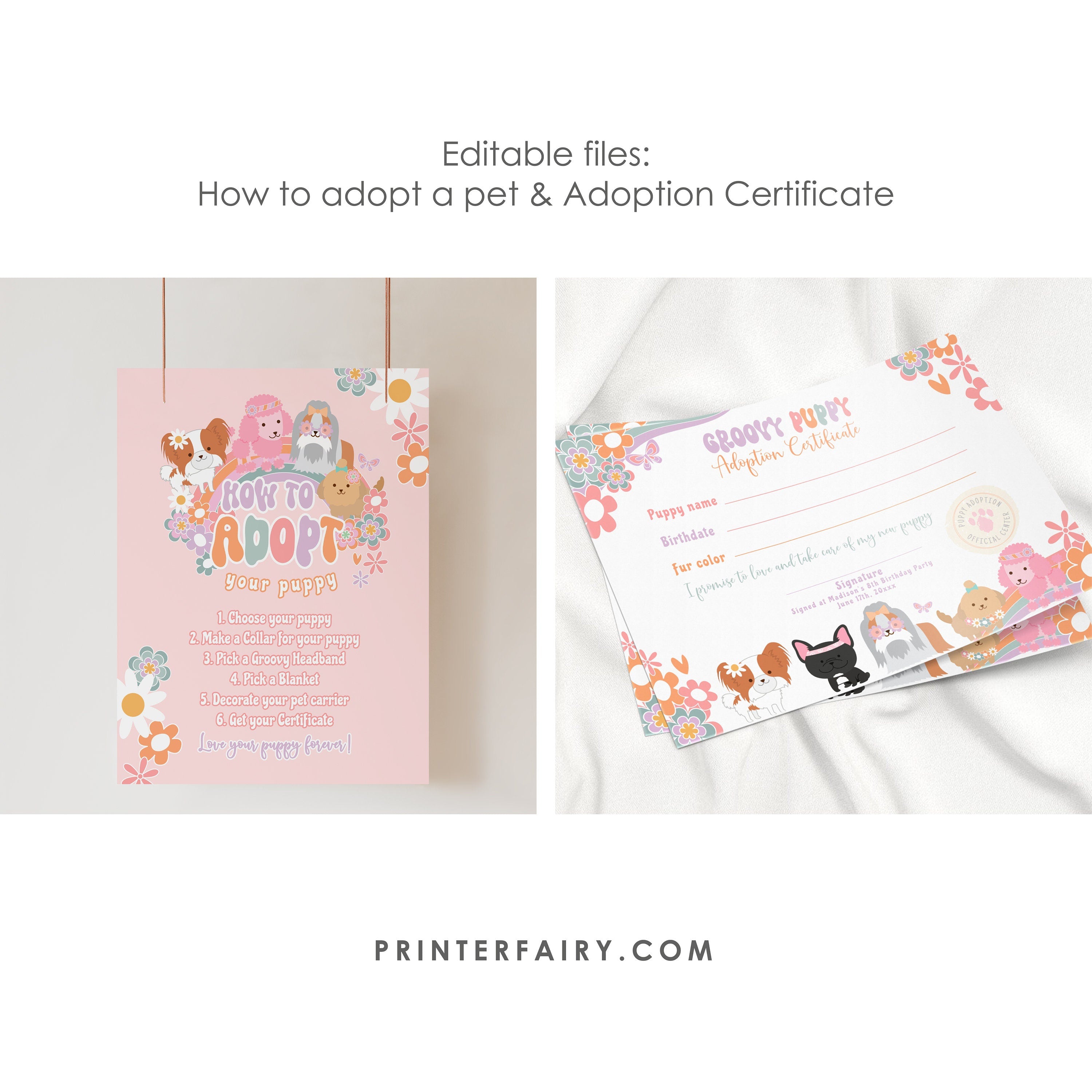 Groovy Puppy Adoption Party Station Kit,  Pawty Games Decor (Digital Download)