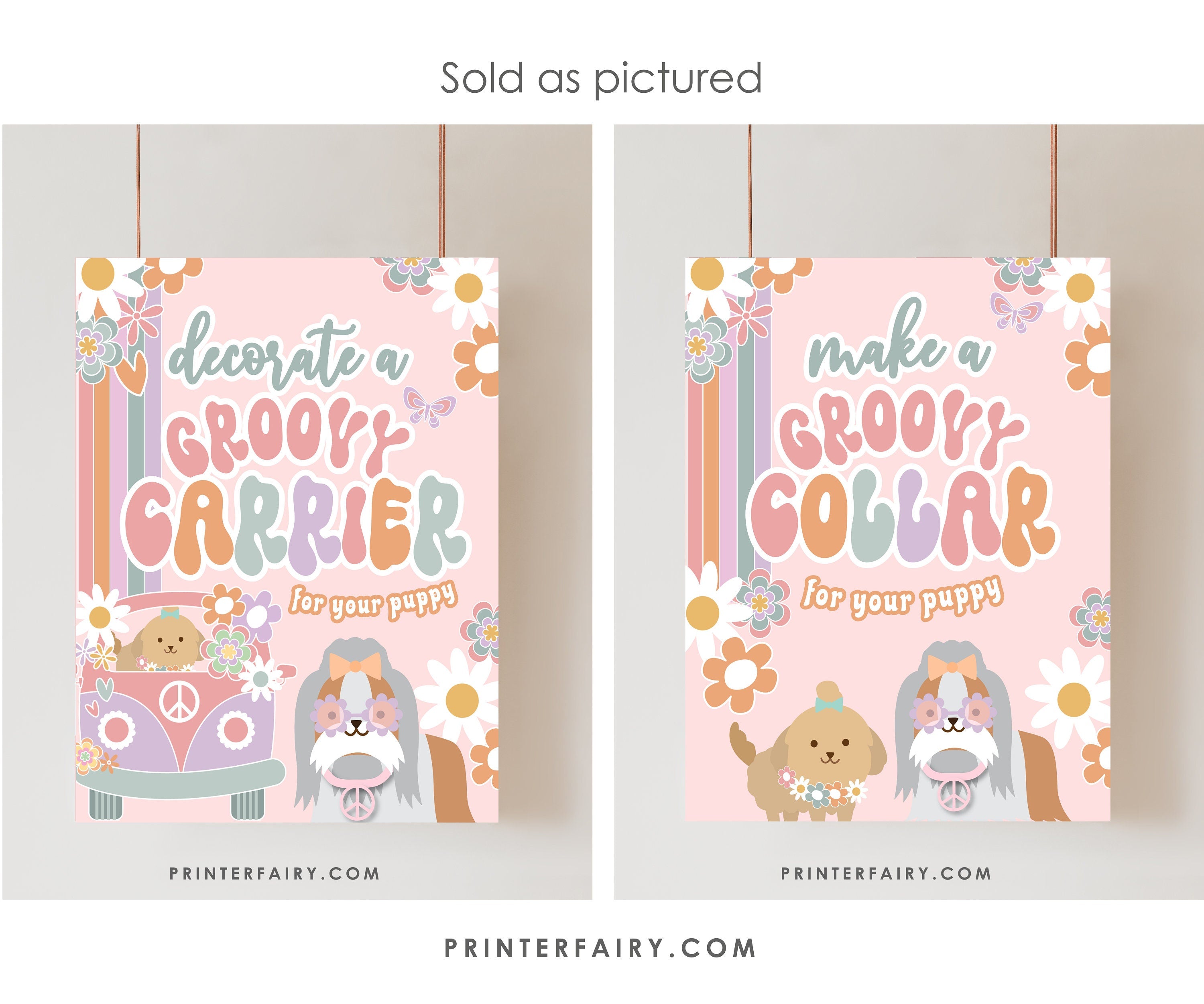 Groovy Puppy Adoption Party Station Kit,  Pawty Games Decor (Digital Download)