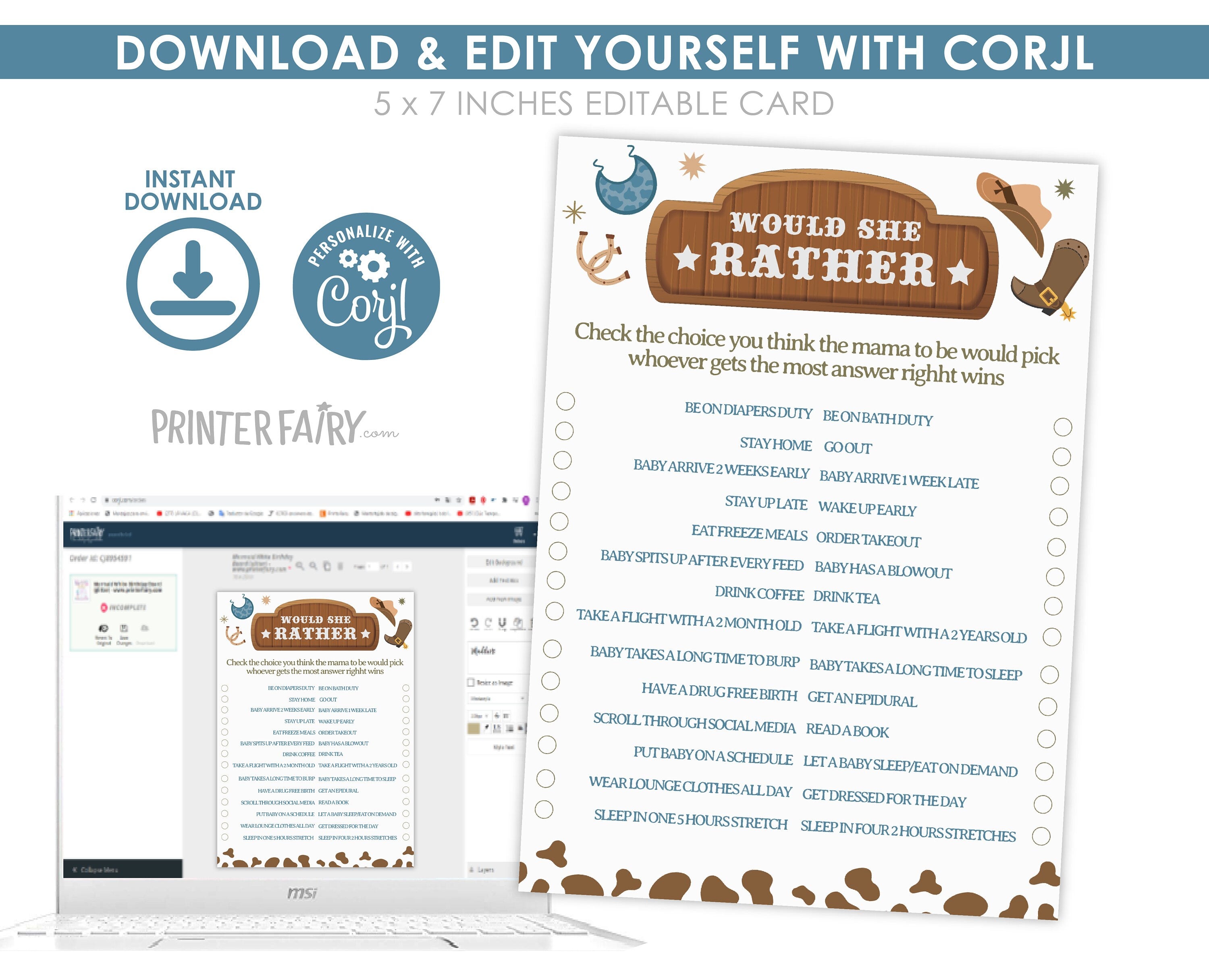 Cowboy Baby Shower Games Bundle, Editable Printable Templates (Digital Download)