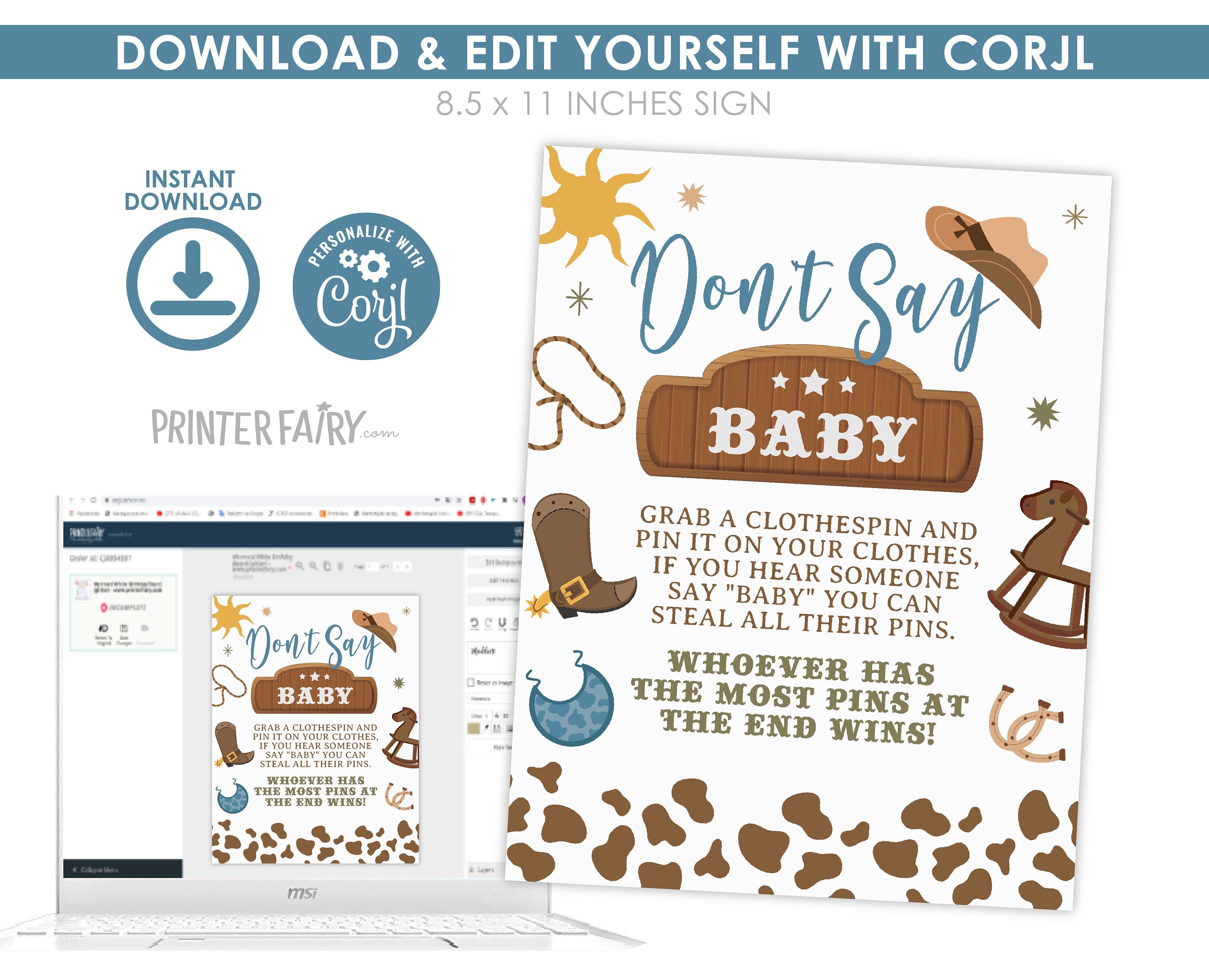 Cowboy Baby Shower Games Bundle, Editable Printable Templates (Digital Download)