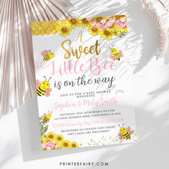 Editable Bee Baby Shower Invitation, Sunflower Design (Digital Invite)