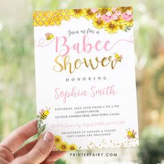Bee Baby Shower Invitation, Sunflower, Editable Digital Invite