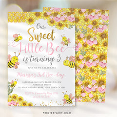 Bee Birthday Invitation, Sunflower Party (Editable, Instant Download)