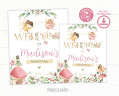 Editable Fairy Birthday Welcome Sign, Floral Garden Party (Instant Download)