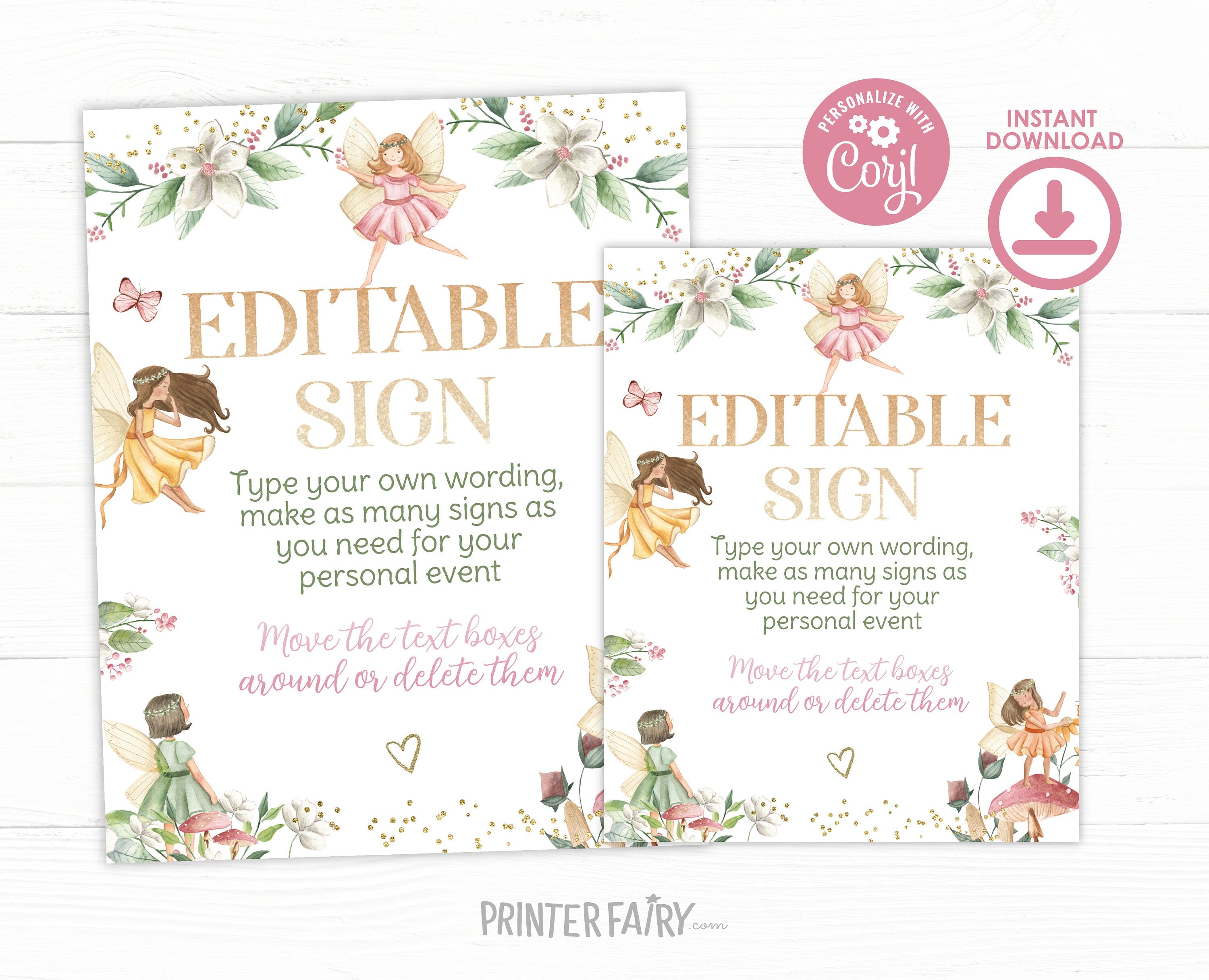 Editable Fairy Birthday Party Sign, Floral Garden Decor (Digital Download)