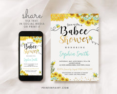 Bee Baby Shower Invitation, Editable Sunflower Invite (Digital)