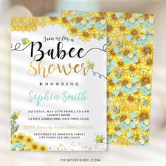 Bee Baby Shower Invitation, Editable Sunflower Invite (Digital)