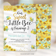 Sunflower Bee Birthday Invitation, Editable Bee-Day Party (Instant Download)