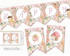 Fairy Birthday Party Printable Banner Editable Banner Template, Instant Download