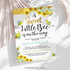 Bee Baby Shower Invitation, Sunflower, Editable (Digital Invite)
