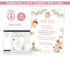 Editable Fairy Birthday Menu Sign, Princess Garden Theme (Digital Download)