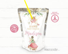 Editable Fairy Birthday Drink Pouch Labels, Princess Garden Theme (Digital)