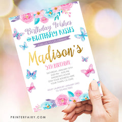 Butterfly Birthday Invitation Editable Template, Spring Garden Party INSTANT DOWNLOAD