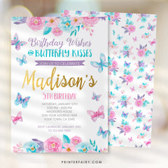 Butterfly Birthday Invitation Editable Template, Spring Garden Party INSTANT DOWNLOAD