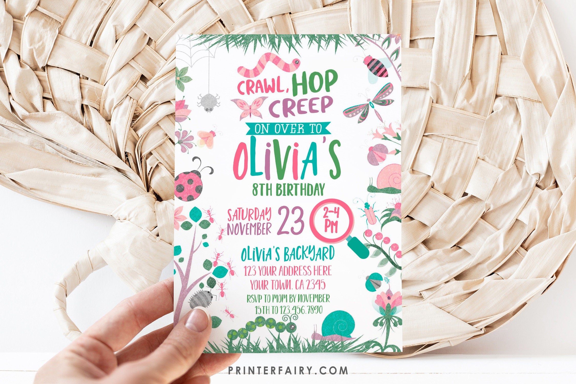 Bugs Birthday Invitation, Garden Party, EDITABLE (Digital Download)