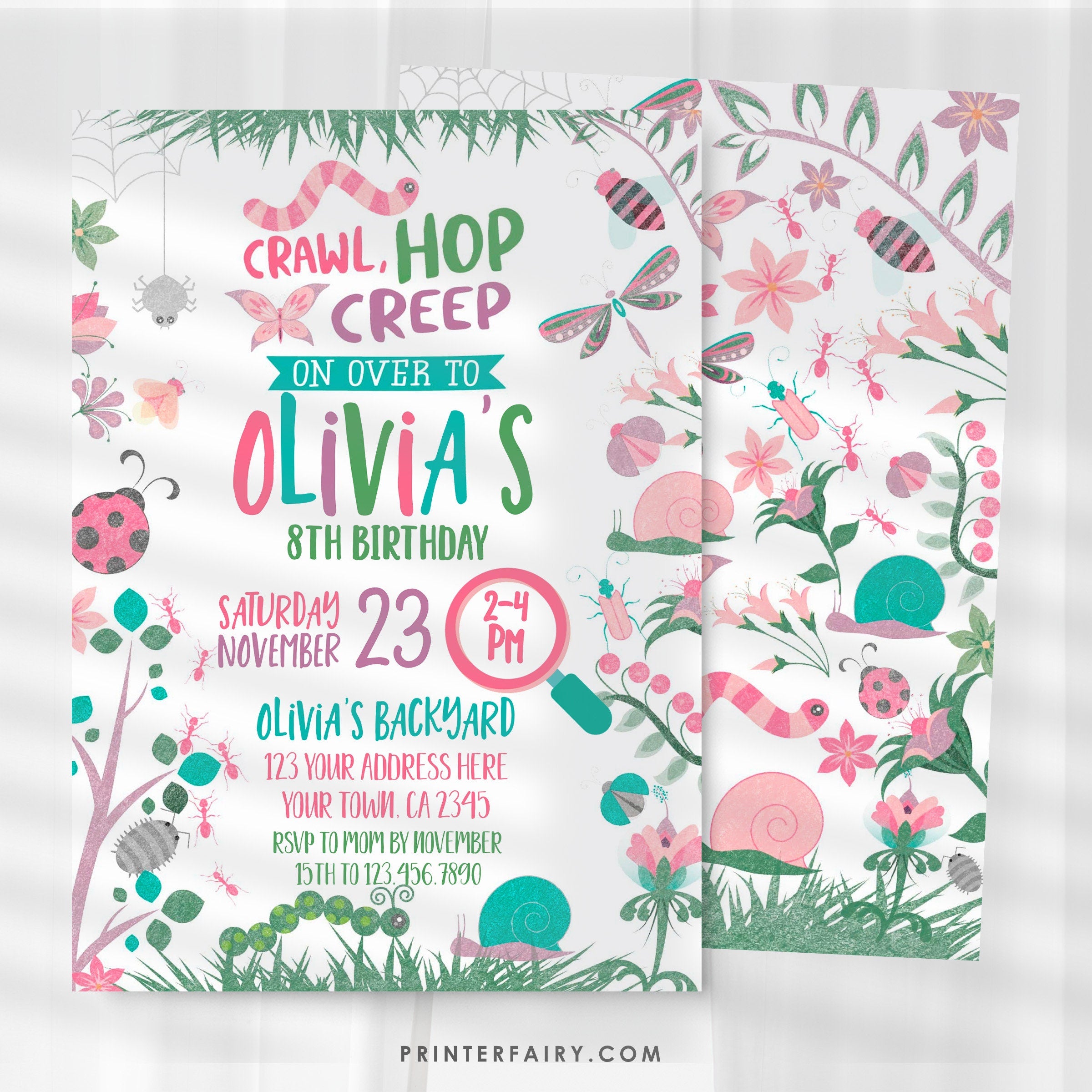 Bugs Birthday Invitation, Garden Party, EDITABLE (Digital Download)