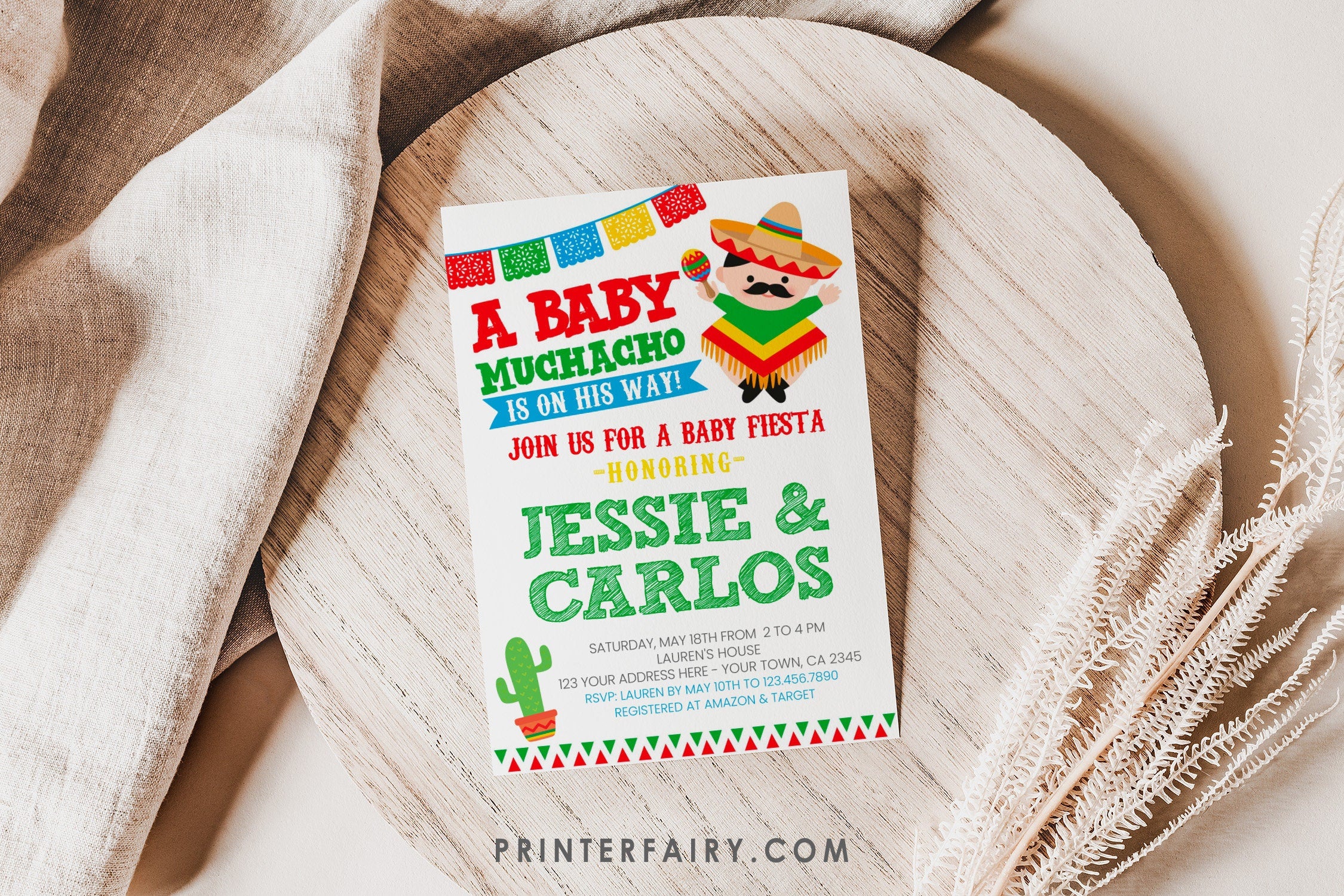 Fiesta Baby Shower Invitation, Editable Baby Muchacho (Digital Download)